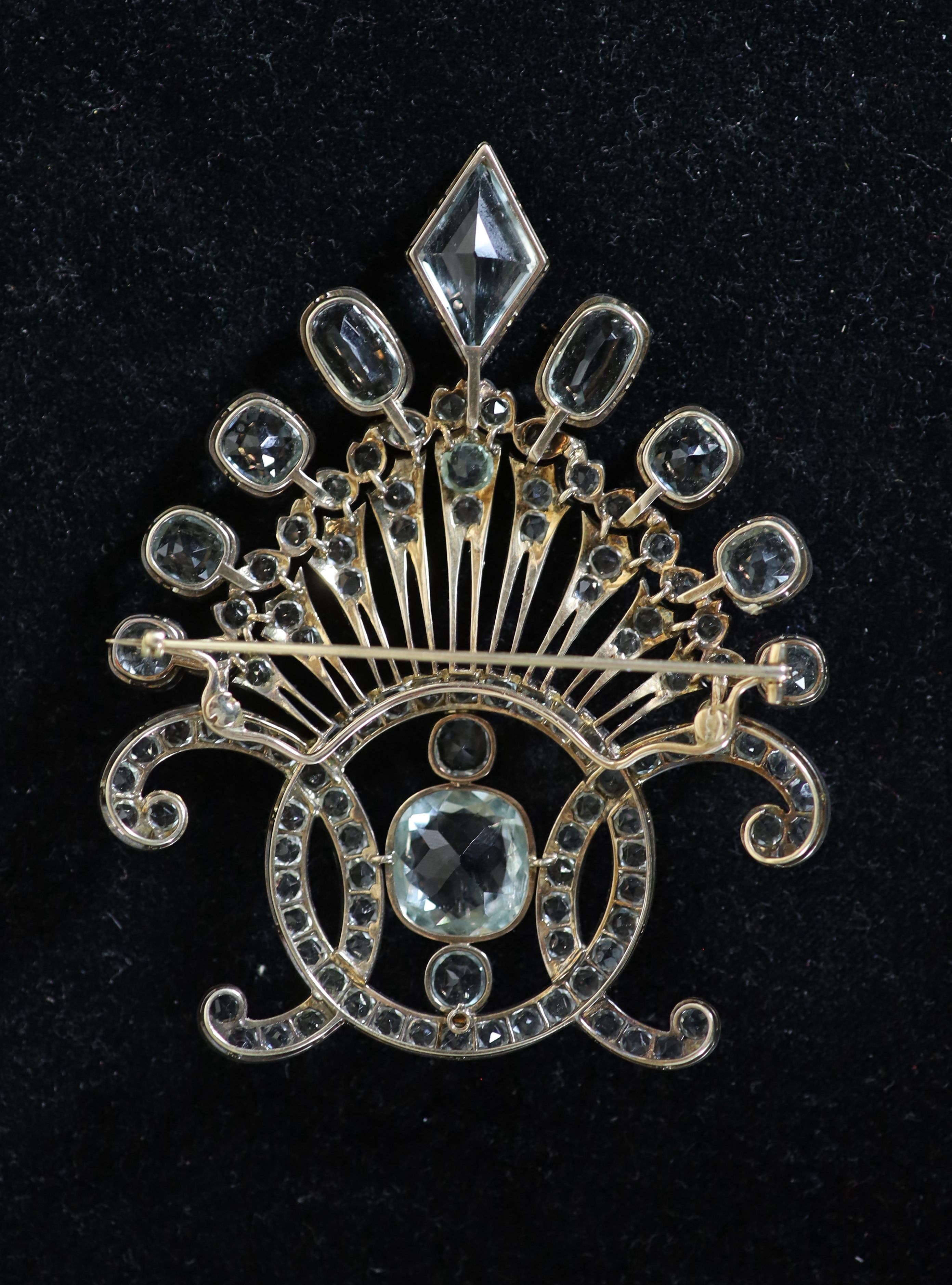 A 19th century Russian? gold, silver and aquamarine set tiara